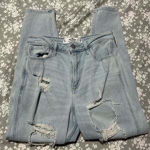 Hollister Light Blue High Rise Distressed Jeans